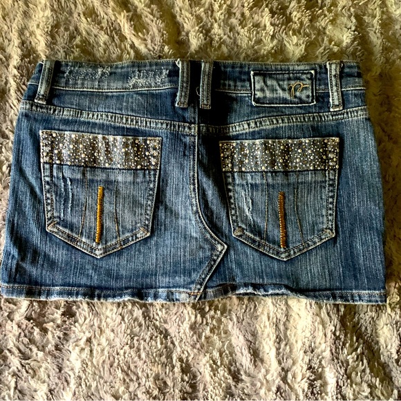 PAPAYA Short Jean Skirt w/ Rhinestone Pockets - Picture 1 of 4